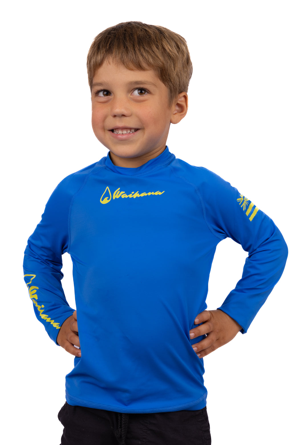 Rashguard de manga larga azul para niños 