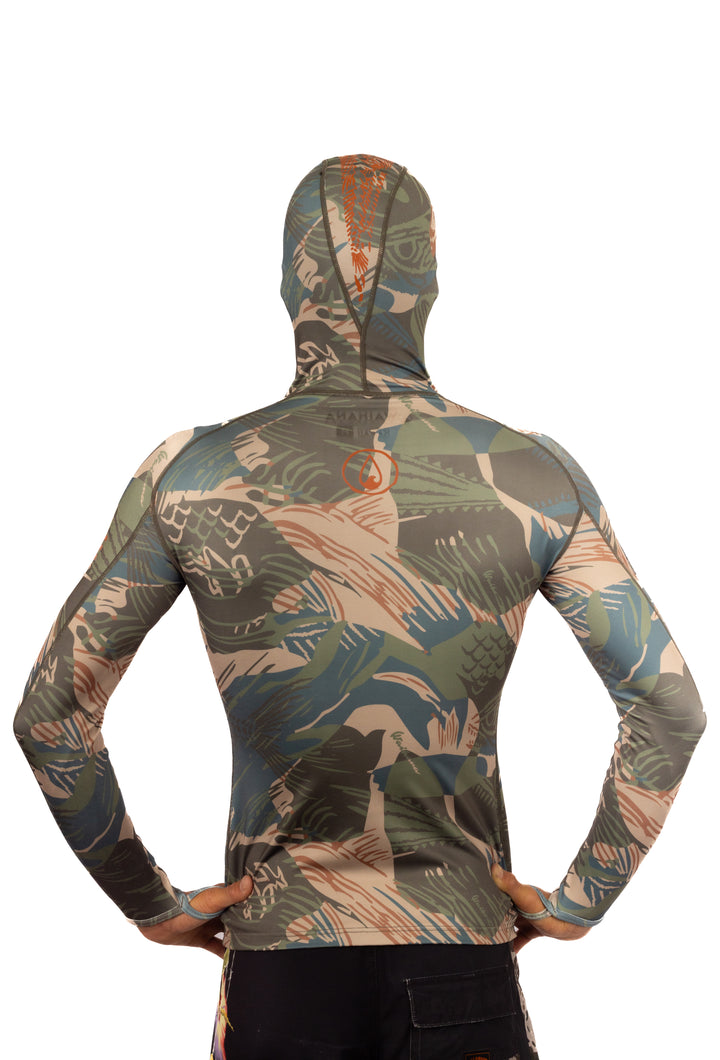 Rashguard de pesca submarina con capucha Hawaiian Brushstroke