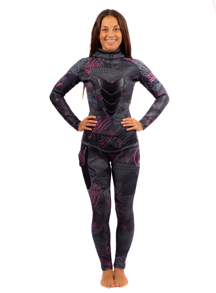 Traje de neopreno rosa para pesca submarina Fishbone de 3,5 mm para mujer